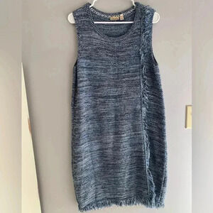 Woman’s Holding Horses By Anthropology Blue Knit Quilted Fringe MIDI Dress SizeM